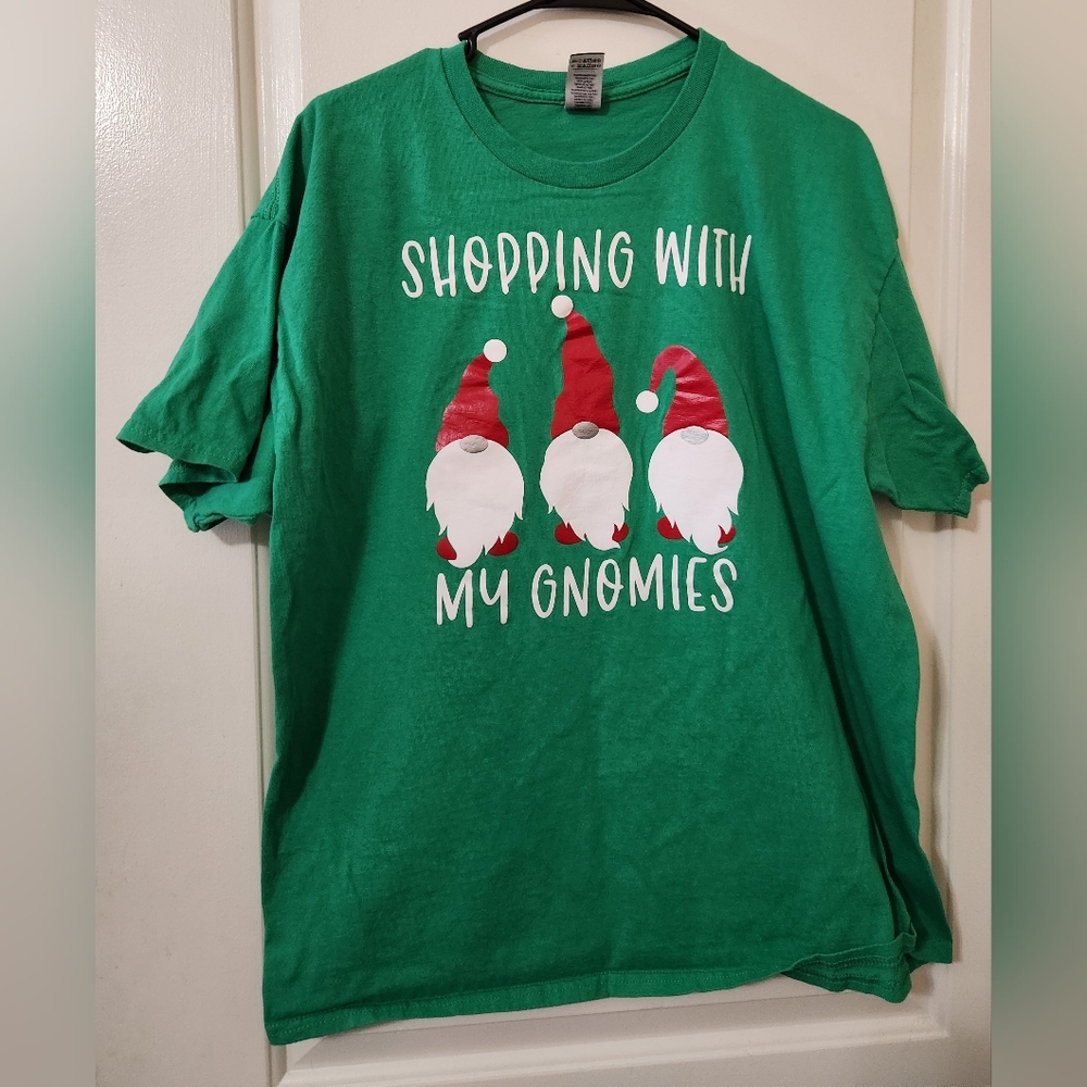 Green/Red "Shopping With My Gnomies" Christmas T-shirt